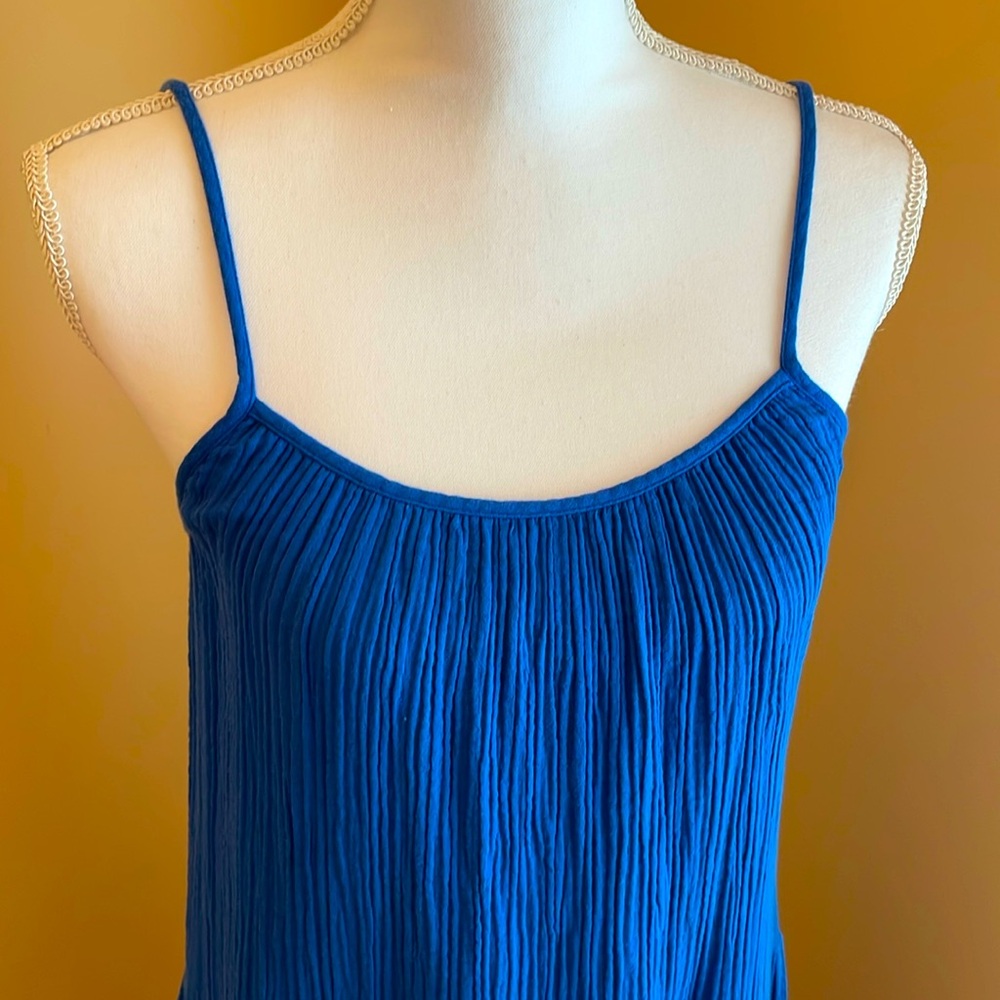 H&M Cobalt Blue Tiered Gauze Midi dress Crinkle Cotton Sundress Royal XS - Picture 5 of 9